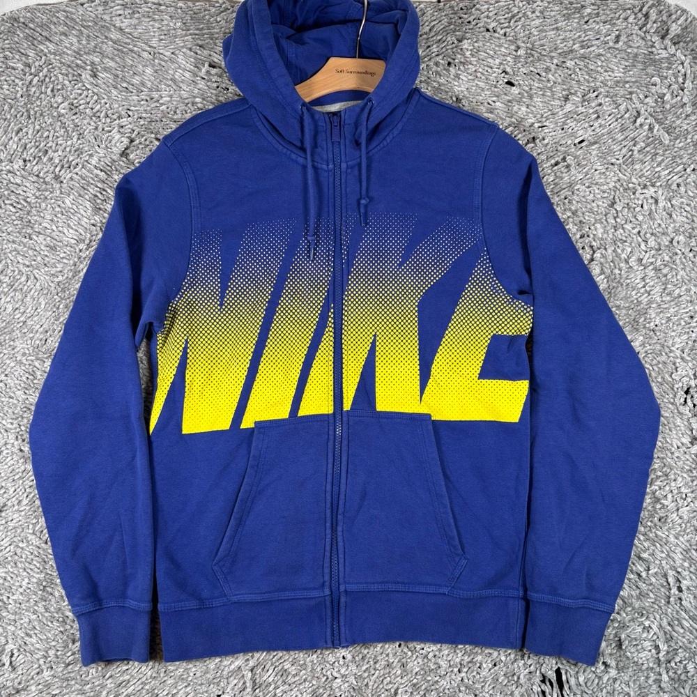 Nike Hoodie Men’s Small Full Zip Blue Spell Out Logo Graphic Print Activewear